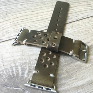 Vintage Style Horween Leather Apple Watch Band: Dark Brown Olive