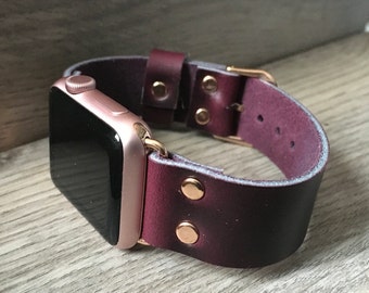 Correa de cuero Horween color ciruela púrpura para Apple Watch - Cuero de plena flor