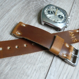 Leather Watch Band, Personalized Strap Horween Leather 16mm 18mm 20mm 22mm 24mm Camel Brown Strap