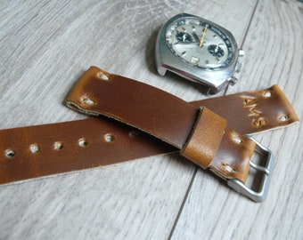 Leather Watch Band, Personalized Strap Horween Leather 16mm 18mm 20mm 22mm 24mm Camel Brown Strap
