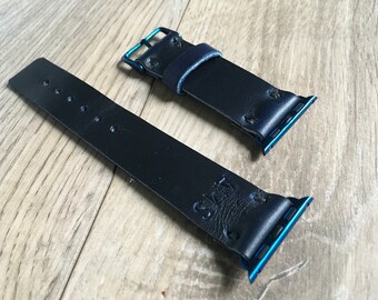 Apple Watch Band, Blue Apple Watch Series 1-9 Band | Blue Apple Watch Band | Leather Band, Blue Connectors Apple Band, Horween Strap