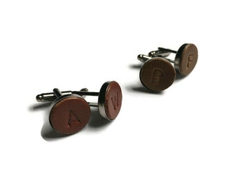 Handmade Leather Cufflinks, Personalized Initial Gift