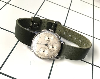 Single Pass Green Leather Watch Strap, 16mm 18mm 20mm 22mm watch band handmade