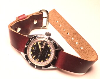 Single Pass Horween Chromexcel Leather Watch Strap, Handmade Multiple lengths widths