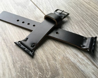 Correa de cuero negro para Apple Watch hecha a mano: todas las series