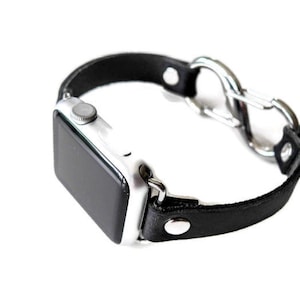 Leather bracelet band for Apple Watch, Series 1 2 3 4 5 6 7 8 9 SE band, Eclectic Watch Band, Horween Leather black band 38-45mm, Apple band