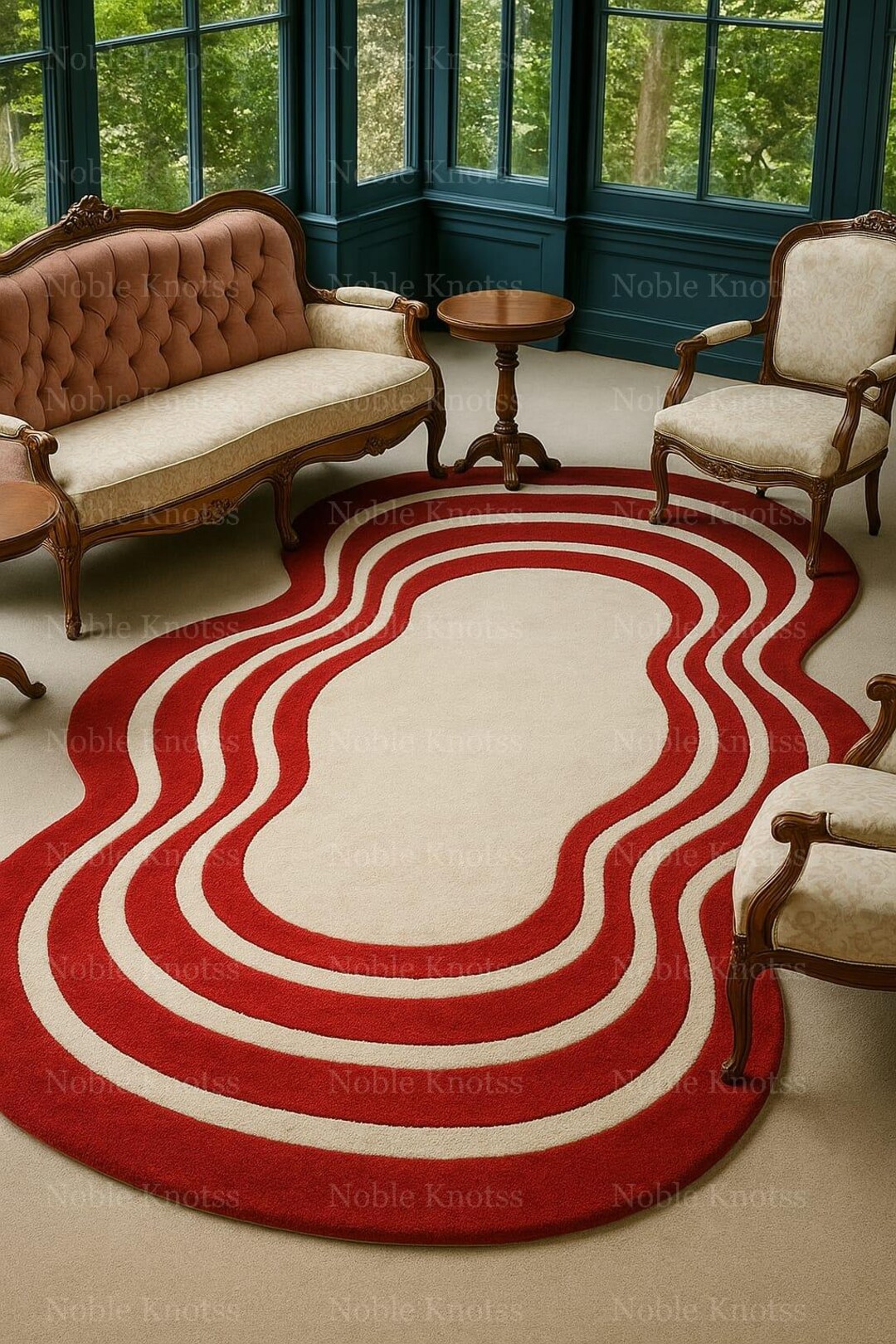 Red Wavy Rug Wave Edge Tufted Rug- Red & Cream Design - Etsy