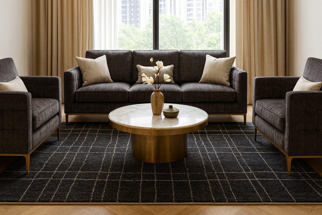 Modern Hand-knotted High Pile Wool Rug Charcoal Grid Pattern Rug - Etsy