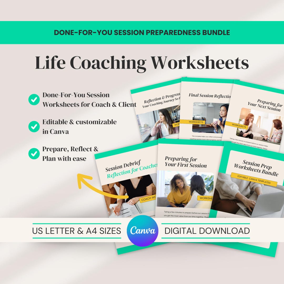 Life Coaching Worksheets Bundle | Editable Canva Templates - Etsy