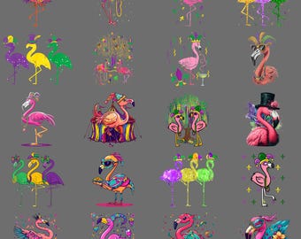 Flamingo Mardi Gras Funny Mask Beads Carnival Party PNG – Mardi Flamingo Clipart Digital Download