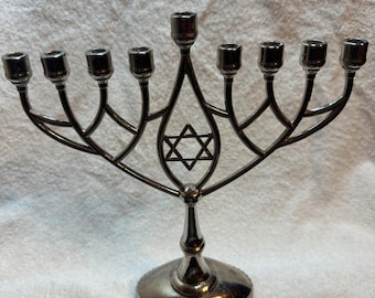 Menorah, étoile de David de Hanoukka géométrique, chrome argenté, 9 candélabres moulés sous pression