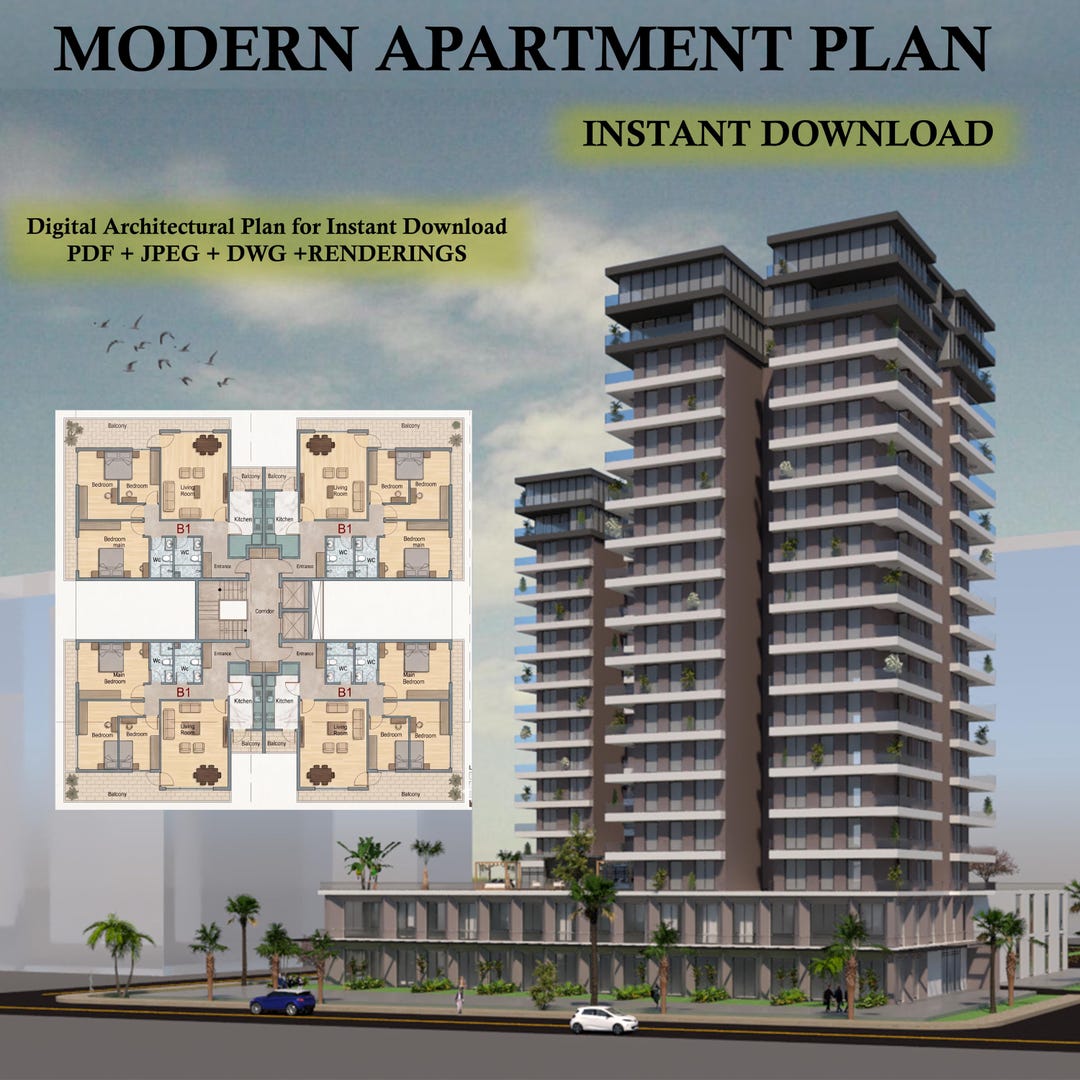 Modern Apartment Floor Plans Bundle – 2 Block Residential Building ...