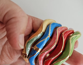 Colorful Enamel Wave Bangle | Gold Tone Modern Bracelet