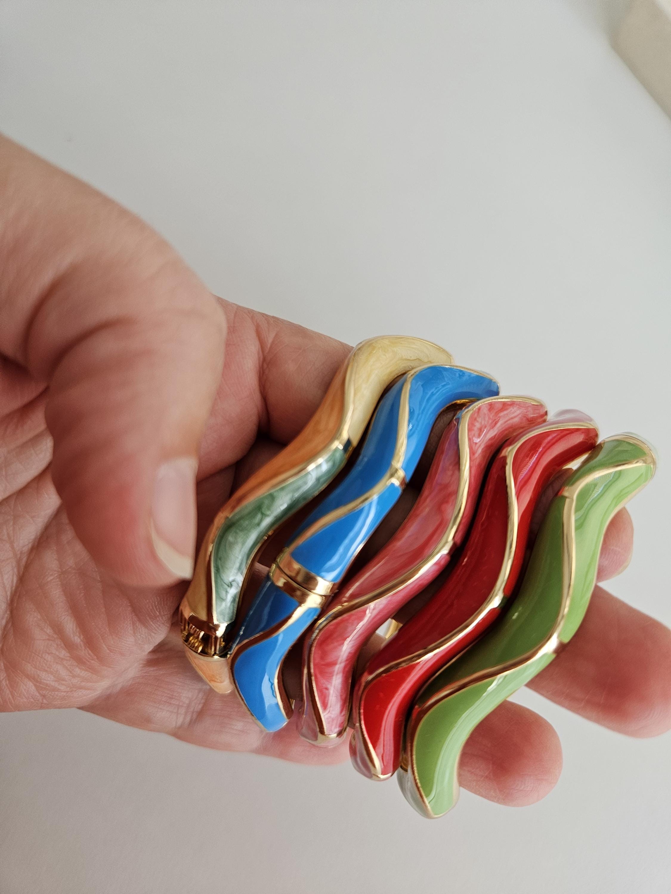 Colorful Enamel Wave Bangle | Gold Tone Modern Bracelet - Etsy