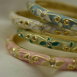 Pastel Floral Enamel Bangle | Gold Flower Bracelet | Romantic Gift for Her