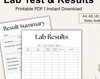Medical Lab Results Tracker Printable, Chronic Illness Tracker, Lab Test Log PDF, Instant Download