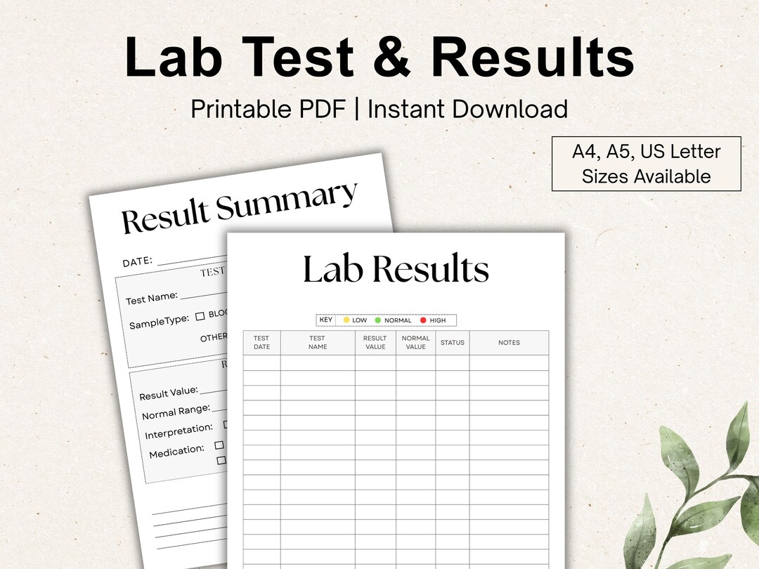 Medical Lab Results Tracker Printable, Chronic Illness Tracker, Lab ...