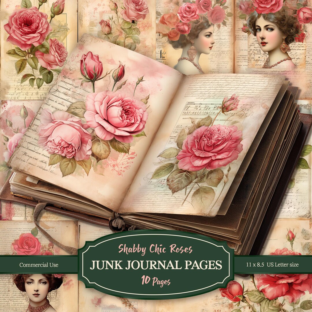 Shabby Chic Rose Junk Journal Pages Printable Vintage Floral Paper for ...