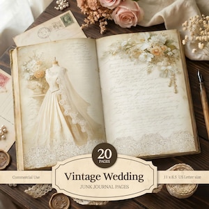 Vintage Wedding Junk Journal Pages Printable Shabby Chic Bridal Scrapbook June Bride Memory Book