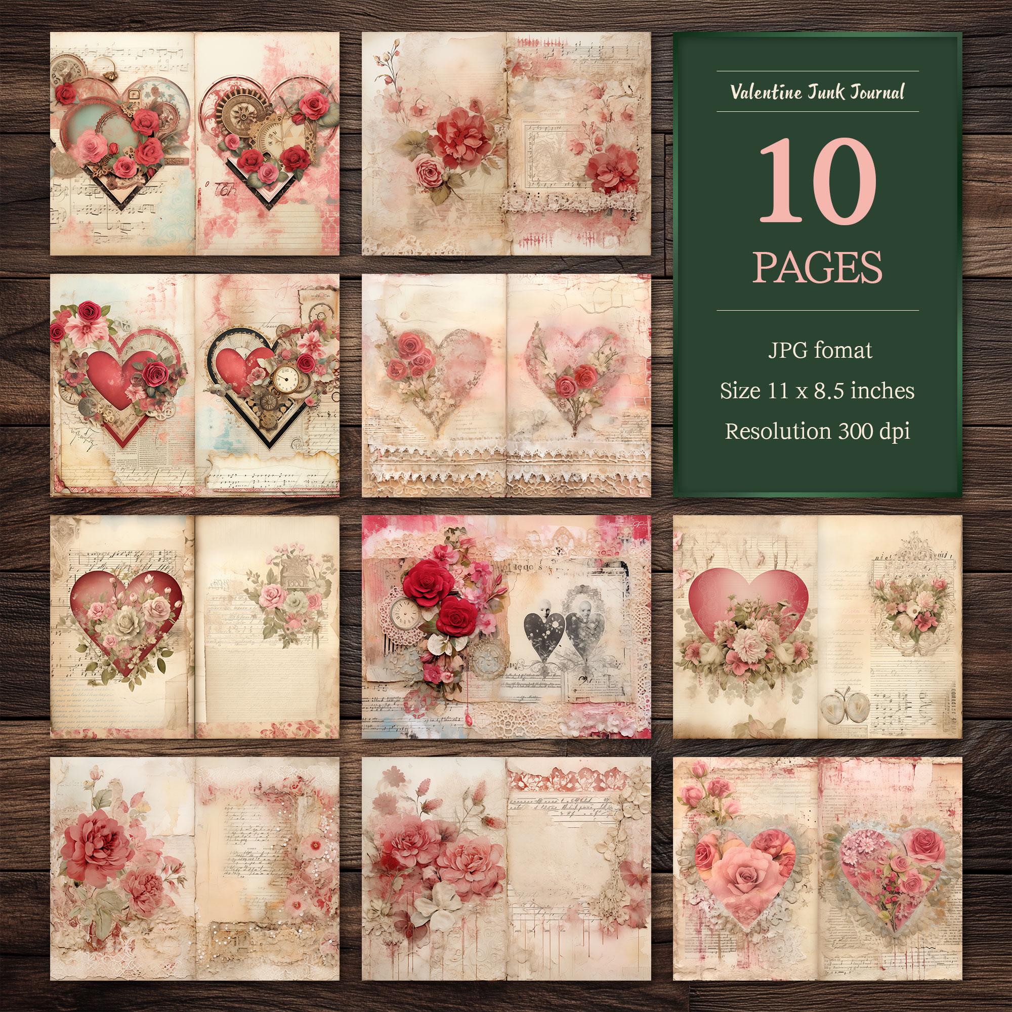 Valentine Junk Journal Pages Printable With Hearts and Romantic Vintage ...