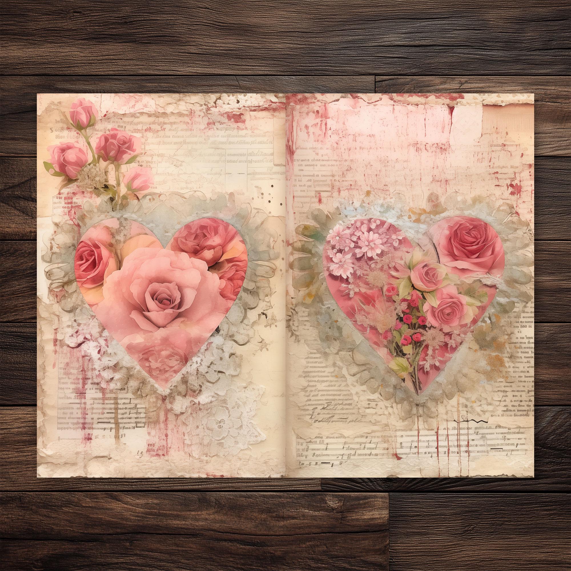 Valentine Junk Journal Pages Printable With Hearts and Romantic Vintage ...