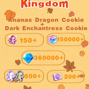 Dark Cacao-Cookie Run Kingdom "Starter  Design" - 360K Gems-Ananas Dragon +Timekeeper Cookie