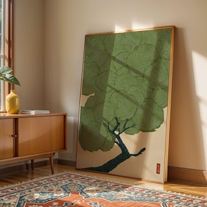 Wabi Sabi Tree Wall Art Japanese Green Print Japandi Poster Woodblock ...