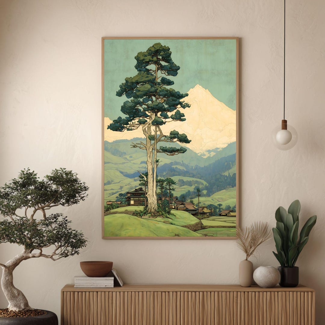 Vintage Japandi Wall Art Poster Pine Tree Forest Wabi Sabi Print ...