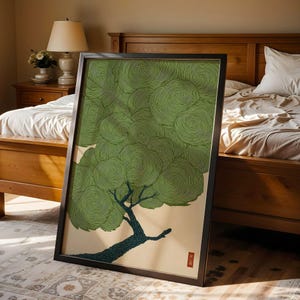 Wabi Sabi Tree Wall Art Japanese Green Print Japandi Poster Woodblock ...