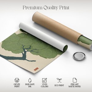 Wabi Sabi Tree Wall Art Japanese Green Print Japandi Poster Woodblock ...