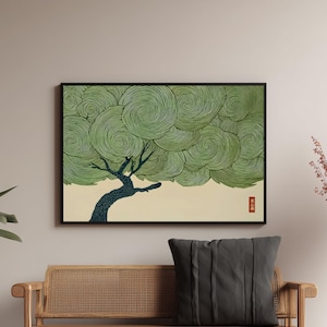 Wabi Sabi Tree Horizontal Wall Art Japanese Green Print Japandi Poster ...