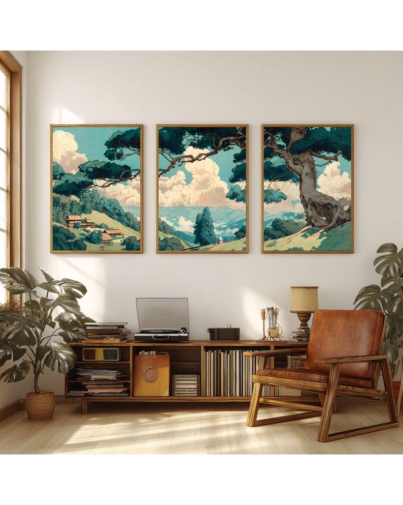 Vintage Japandi Forest Wall Art Set of 3 Poster Print Wabi Sabi Art ...