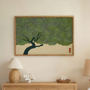 Wabi Sabi Tree Horizontal Wall Art Japanese Green Print Japandi Poster ...