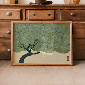 Wabi Sabi Tree Horizontal Wall Art Japanese Green Print Japandi Poster ...