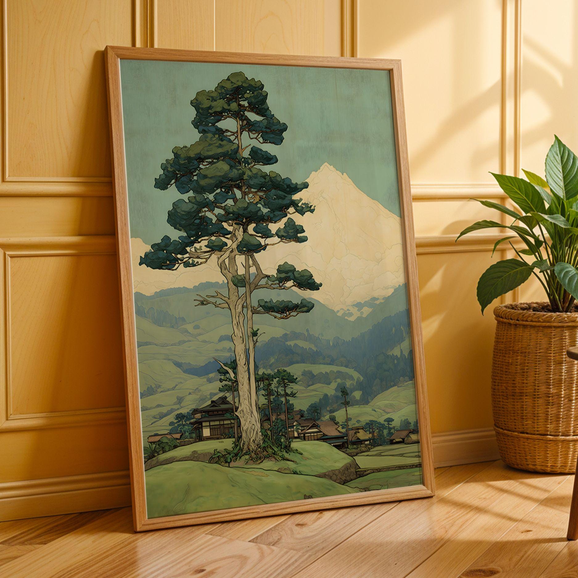 Vintage Japandi Wall Art Poster Pine Tree Forest Wabi Sabi Print ...