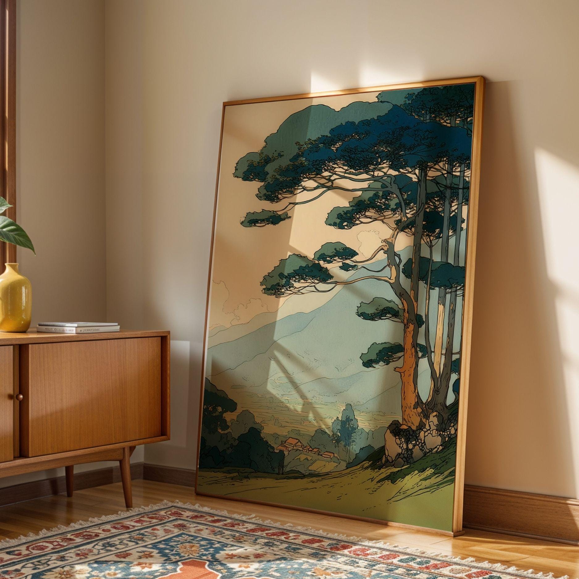 Vintage Japanese Landscape Wall Art Poster Pine Tree Forest Print ...
