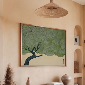 Wabi Sabi Tree Horizontal Wall Art Japanese Green Print Japandi Poster ...