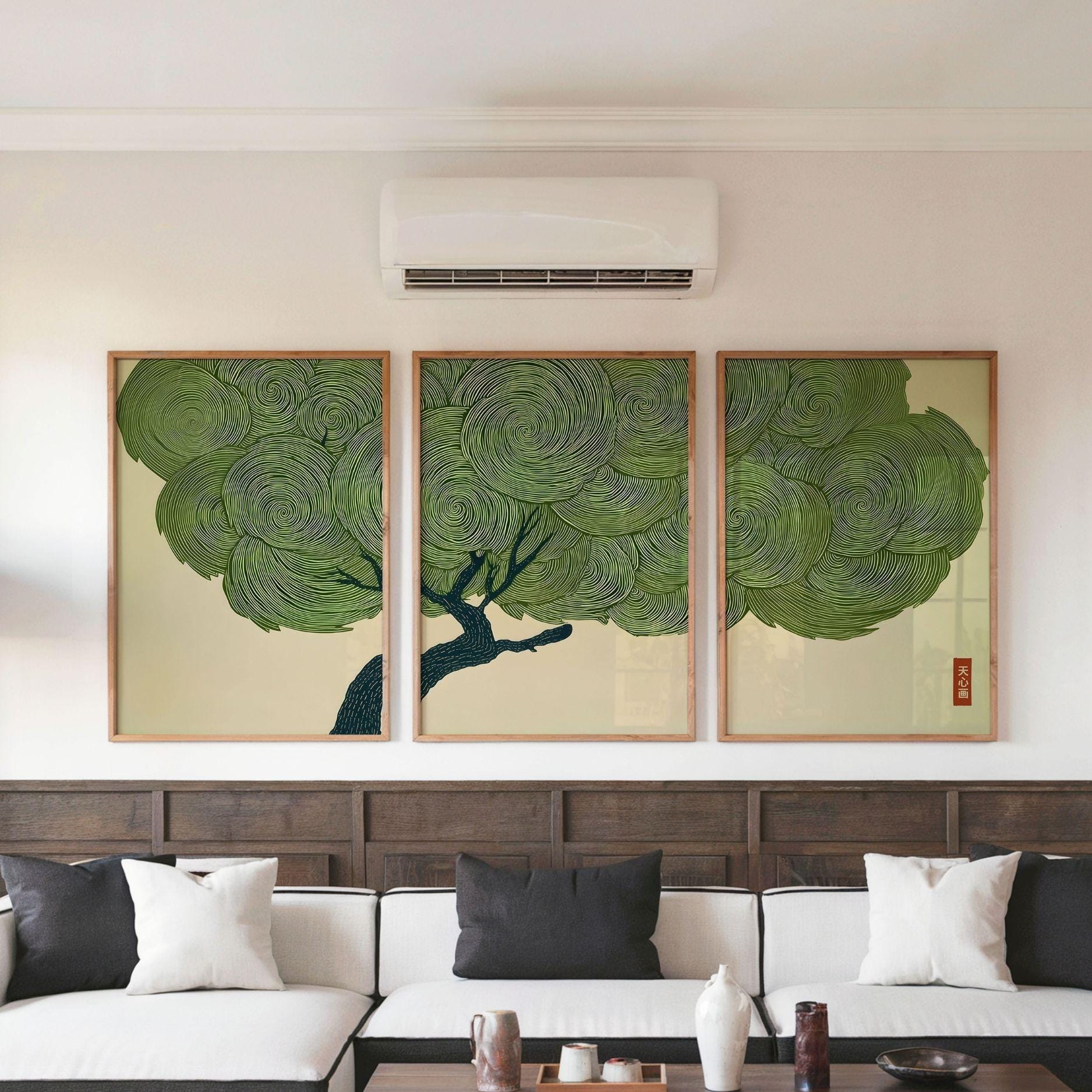 Wabi Sabi Tree Set of 3 Wall Art Japanese Green Print Japandi Poster ...