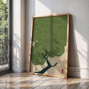 Wabi Sabi Tree Wall Art Japanese Green Print Japandi Poster Woodblock ...