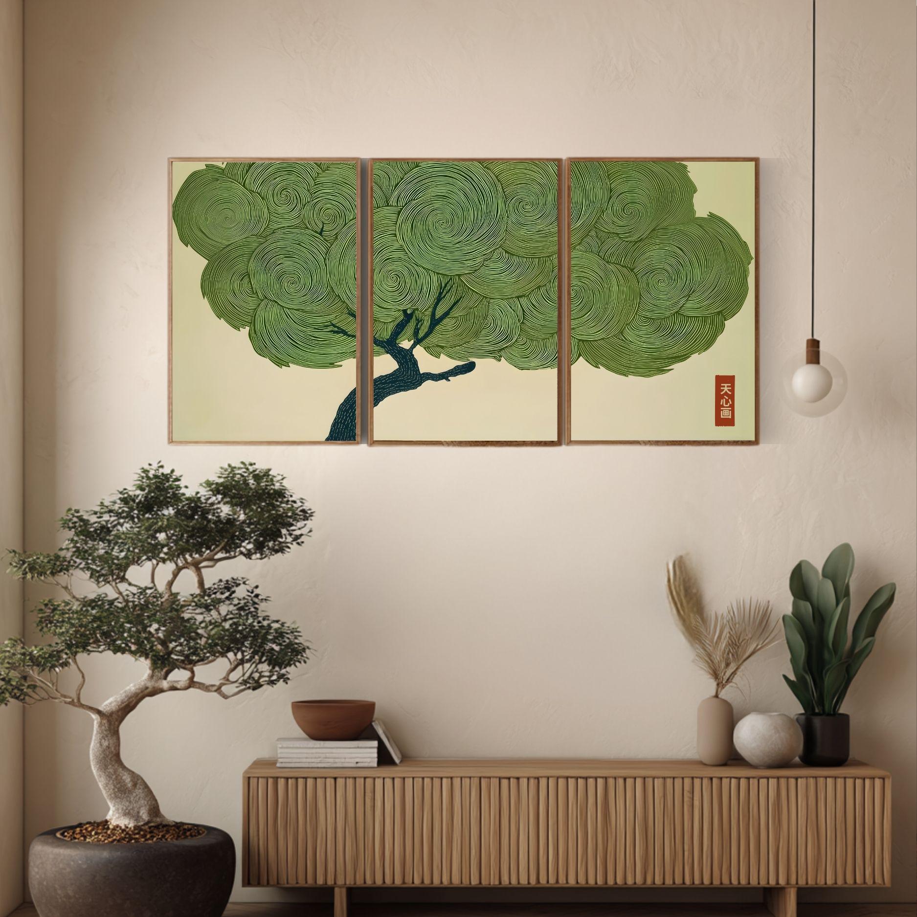 Wabi Sabi Tree Set of 3 Wall Art Japanese Green Print Japandi Poster ...