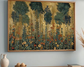 Gustav Klimt Paesaggio Orizzontale da Parete Botanico Giardino Dorato Poster Grande Stampa Floreale Natura Vintage Belle Arti Ispirata Decorazione Regalo