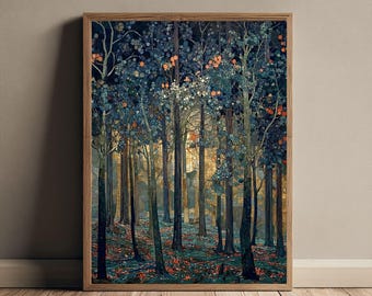 William Morris Inspired Forest Wall Art Arts and Crafts Poster Dark Woodland Nature Decor Vintage Autumn Cozy Living Room Wall Art Gift