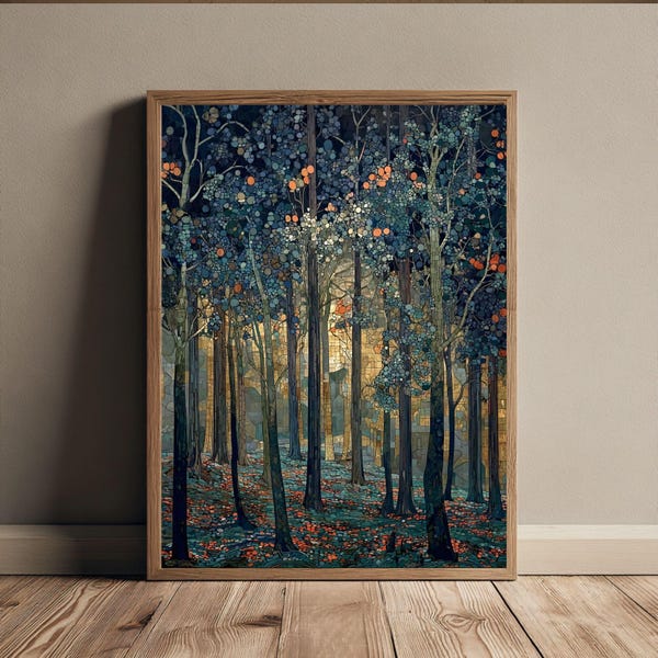 William Morris Inspired Forest Wall Art Arts and Crafts Poster Dark Woodland Nature Decor Vintage Autumn Cozy Living Room Wall Art Gift