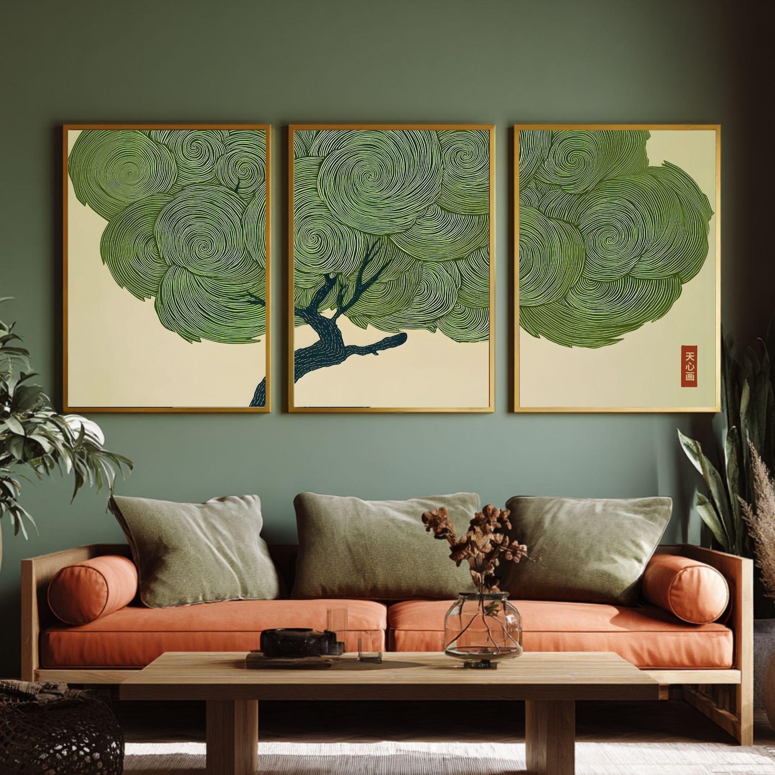 Wabi Sabi Tree Set of 3 Wall Art Japanese Green Print Japandi Poster ...