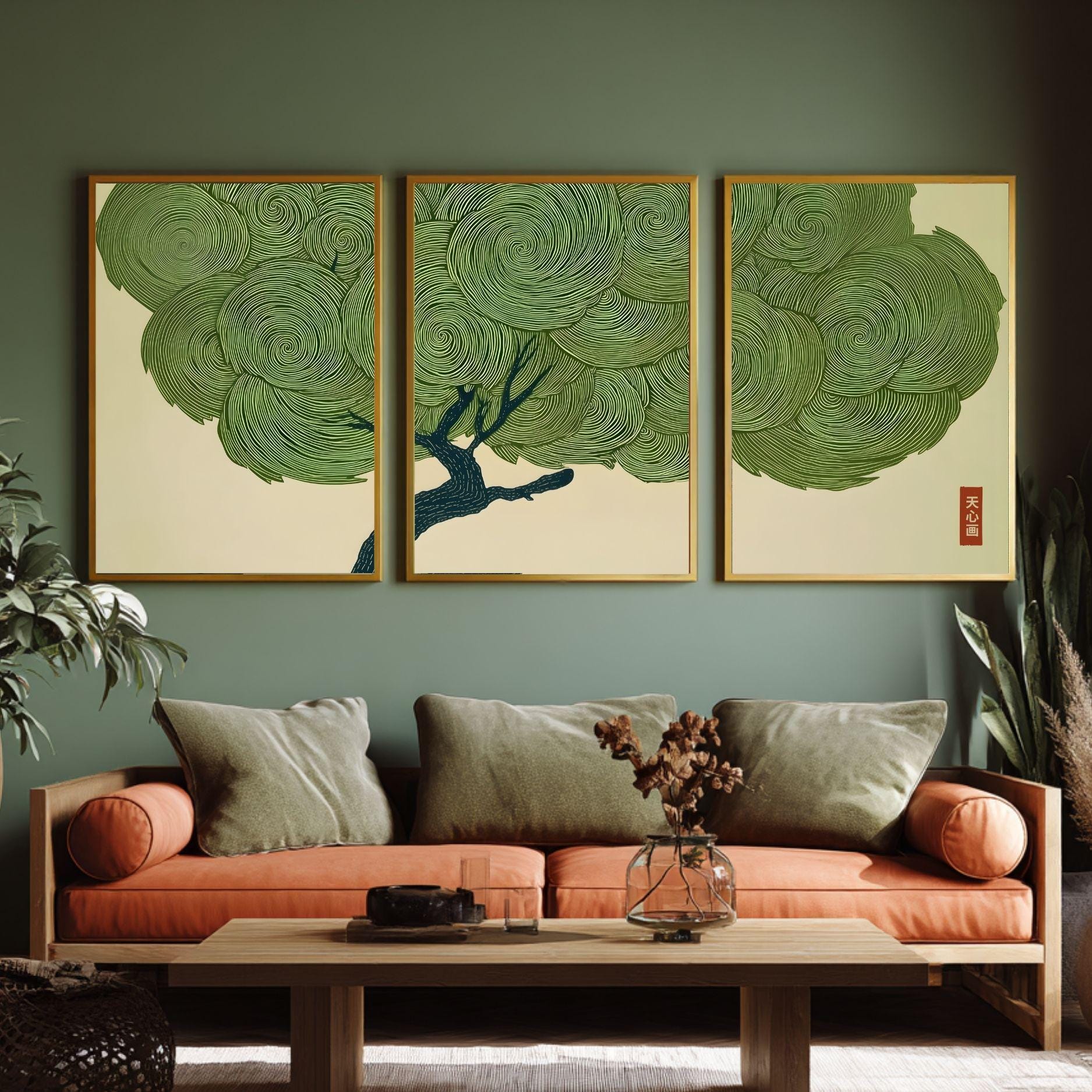 Wabi Sabi Tree Set of 3 Wall Art Japanese Green Print Japandi Poster ...