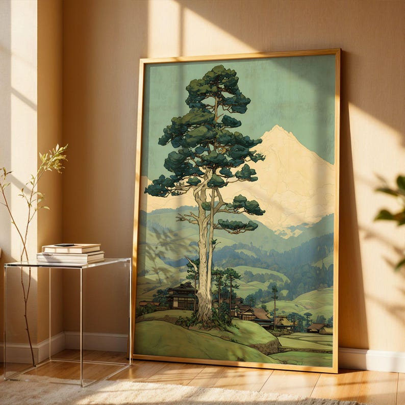 Vintage Japandi Wall Art Poster Pine Tree Forest Wabi Sabi Print ...