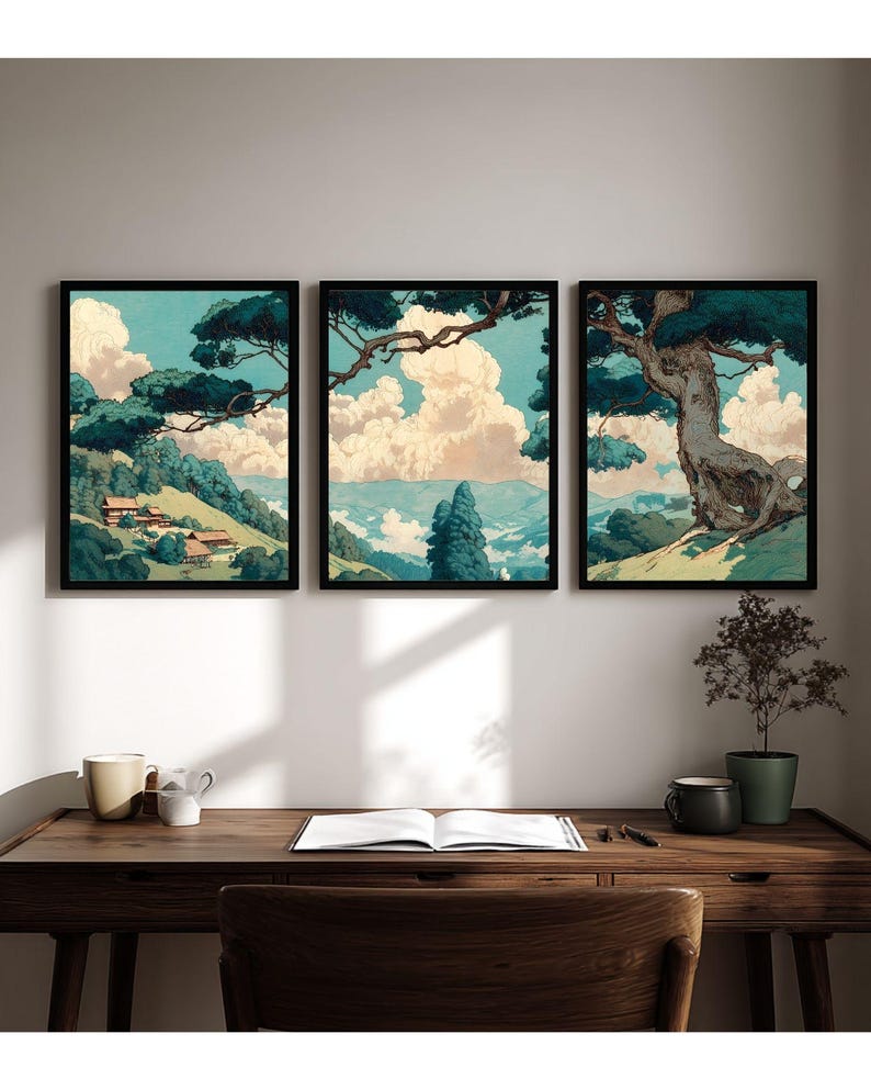 Vintage Japandi Forest Wall Art Set of 3 Poster Print Wabi Sabi Art ...