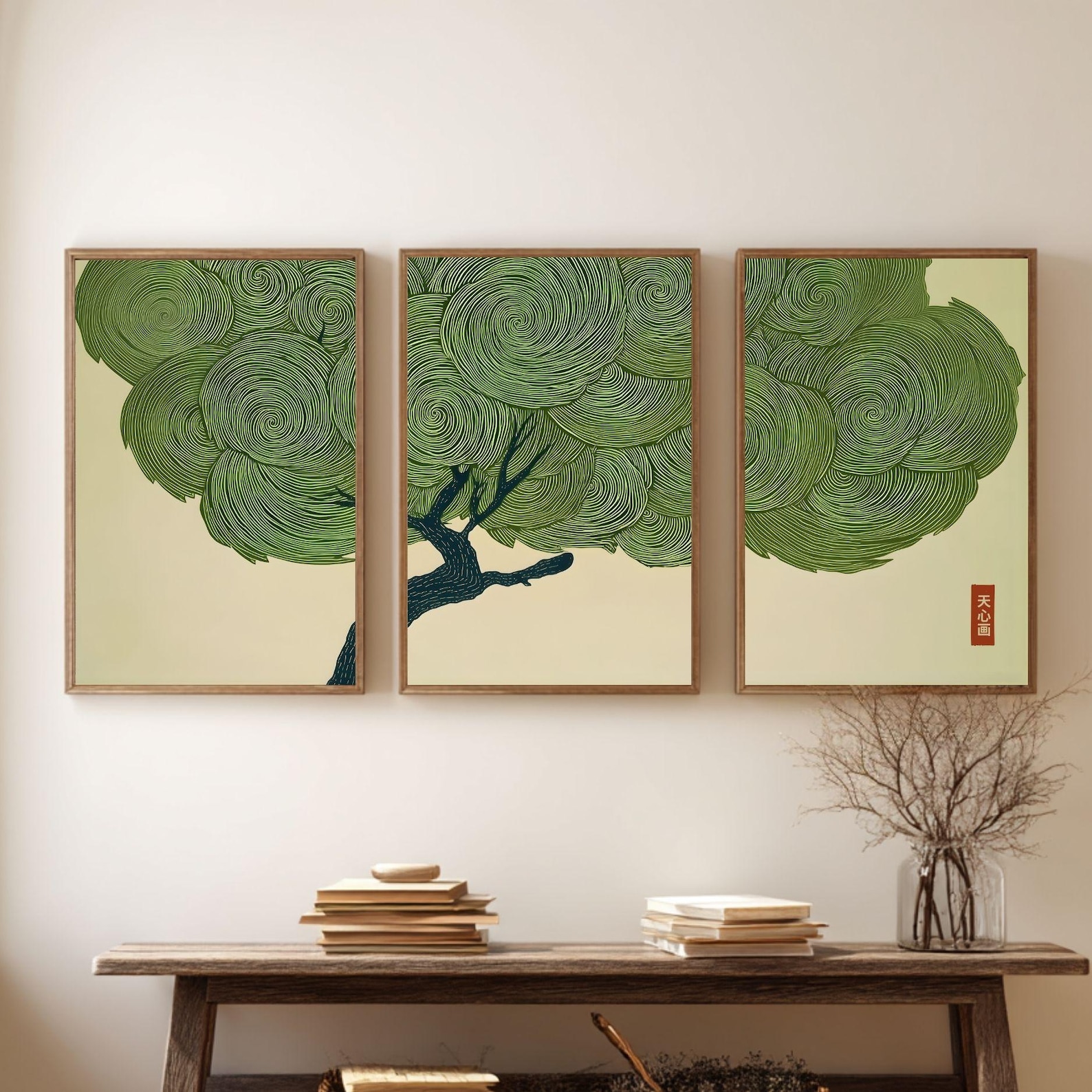 Wabi Sabi Tree Set of 3 Wall Art Japanese Green Print Japandi Poster ...