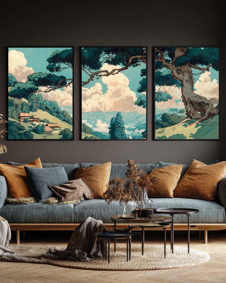 Vintage Japandi Forest Wall Art Set of 3 Poster Print Wabi Sabi Art ...