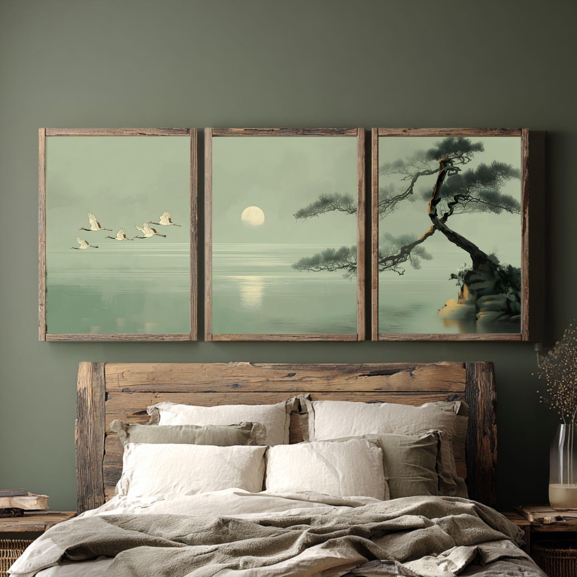 Japandi Wall Art Set of 3 Minimalist Sage Green Posters Scandinavian ...